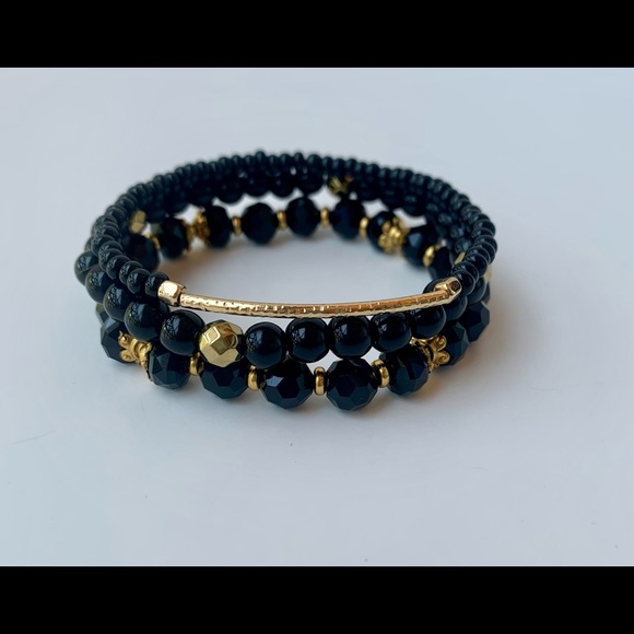 Black and Gold Bead Bracelet Set - Picture 1 of 6